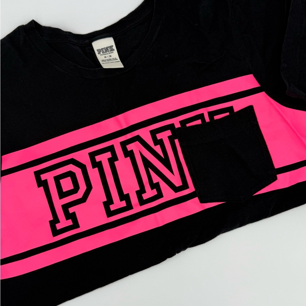 PINK Victoria's Secret Black and Pink Graphic Tee